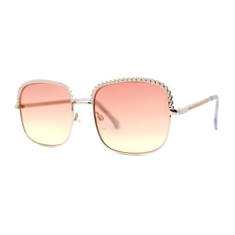 Understated Rectangle Chain Jewel Brow Trim Fashion Sunglasses