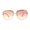 Understated Rectangle Chain Jewel Brow Trim Fashion Sunglasses