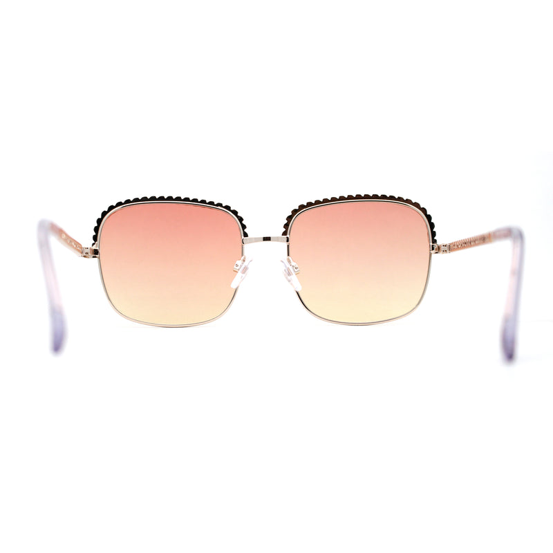 Understated Rectangle Chain Jewel Brow Trim Fashion Sunglasses