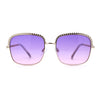 Understated Rectangle Chain Jewel Brow Trim Fashion Sunglasses