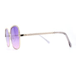 Understated Rectangle Chain Jewel Brow Trim Fashion Sunglasses