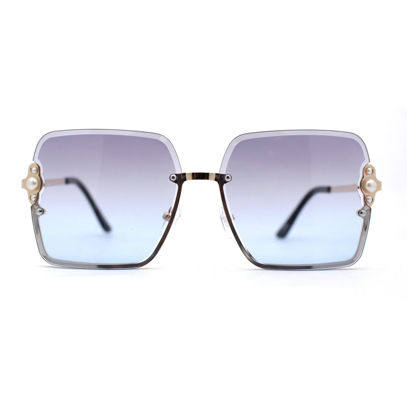 Womens Pearl Jewel Trim Upside Down Half Rim Rectangle Sunglasses