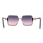 Womens Pearl Jewel Trim Upside Down Half Rim Rectangle Sunglasses