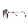 Womens Pearl Jewel Trim Upside Down Half Rim Rectangle Sunglasses