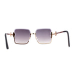 Womens Pearl Jewel Trim Upside Down Half Rim Rectangle Sunglasses