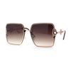 Womens Pearl Jewel Trim Upside Down Half Rim Rectangle Sunglasses