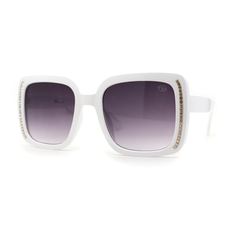 Subtle Rhinestone Jewel Chain Trim Rectangle Mod Butterfly Sunglasses