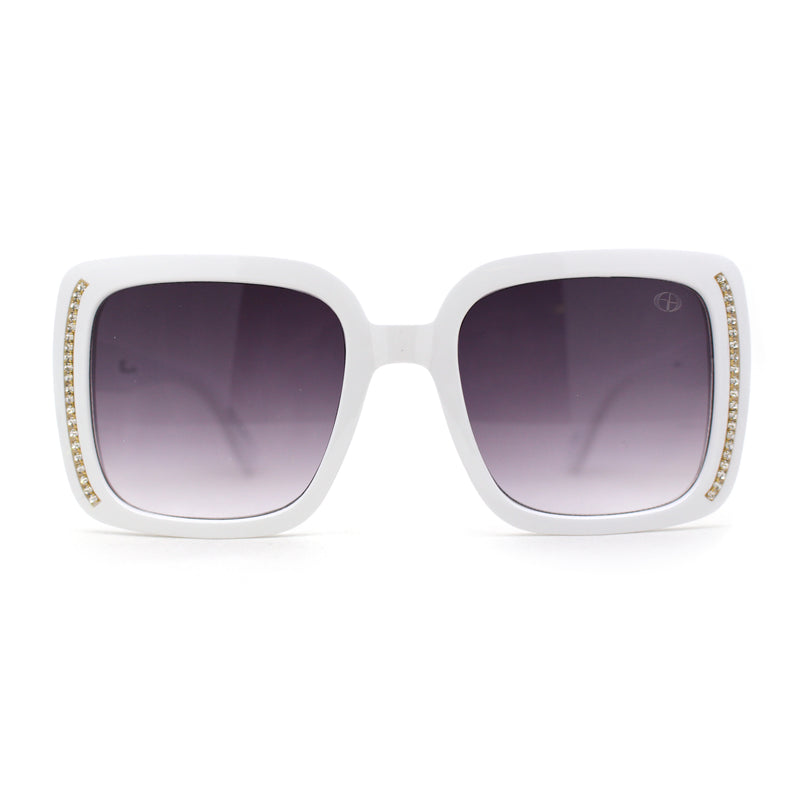 Subtle Rhinestone Jewel Chain Trim Rectangle Mod Butterfly Sunglasses