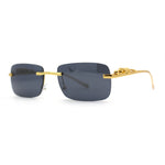 Mens Rimless Pimp Leopard Jewel Pin Arm Rectangle Sunglasses