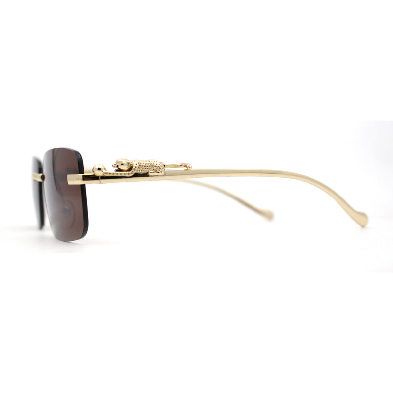 Mens Rimless Pimp Leopard Jewel Pin Arm Rectangle Sunglasses