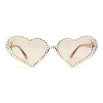 Womens Iridescent Rhinestone Bling Bubbly Heart Shape Sunglasses