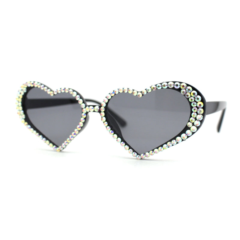 Womens Iridescent Rhinestone Bling Bubbly Heart Shape Sunglasses