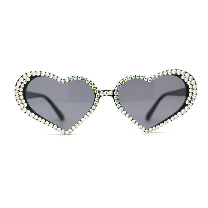 Womens Iridescent Rhinestone Bling Bubbly Heart Shape Sunglasses