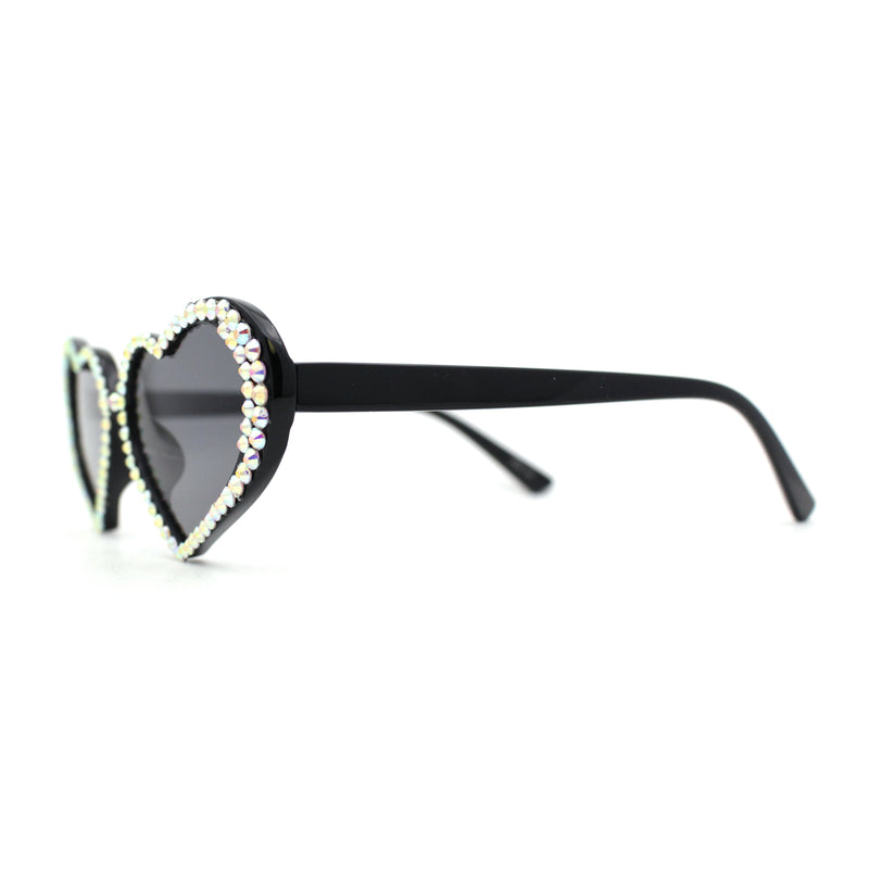 Womens Iridescent Rhinestone Bling Bubbly Heart Shape Sunglasses