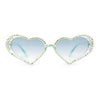 Womens Iridescent Rhinestone Bling Bubbly Heart Shape Sunglasses