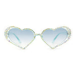 Womens Iridescent Rhinestone Bling Bubbly Heart Shape Sunglasses