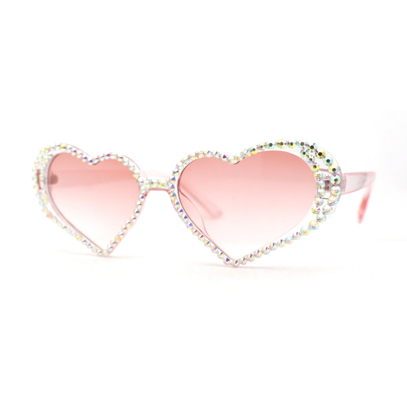 Womens Iridescent Rhinestone Bling Bubbly Heart Shape Sunglasses