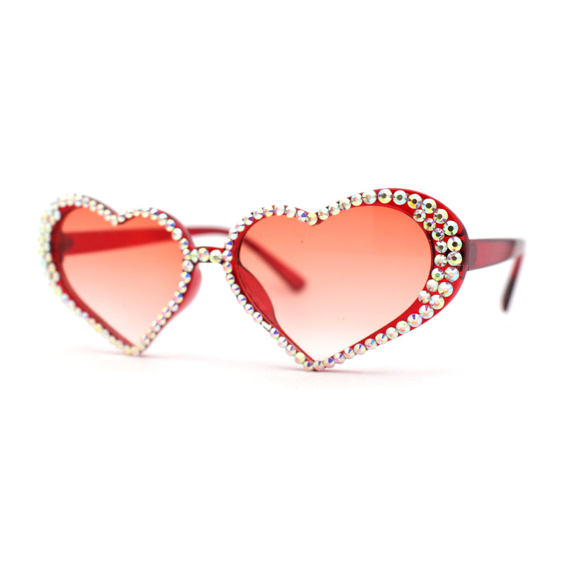 Womens Iridescent Rhinestone Bling Bubbly Heart Shape Sunglasses