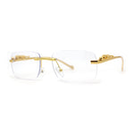 Mens Rimless Pimp Leopard Jewel Pin Arm Rectangle Eyeglasses