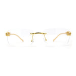 Mens Rimless Pimp Leopard Jewel Pin Arm Rectangle Eyeglasses