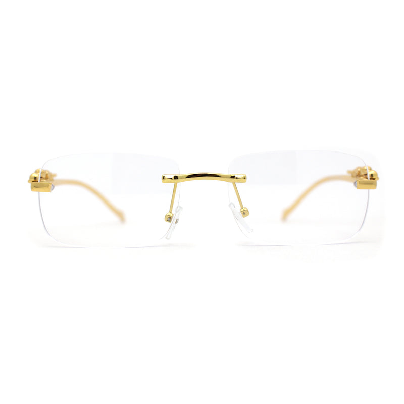 Mens Rimless Pimp Leopard Jewel Pin Arm Rectangle Eyeglasses