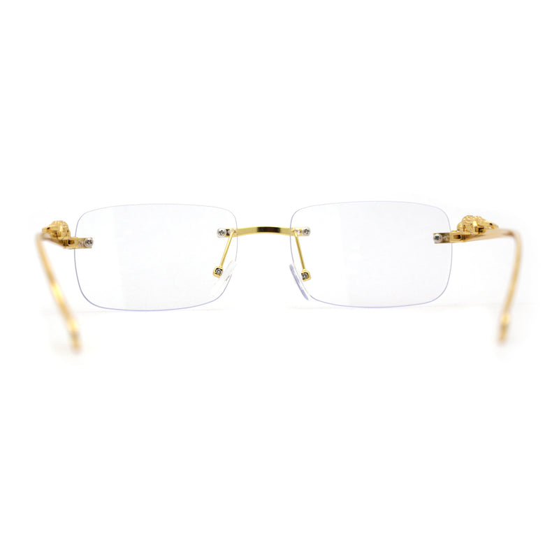 Mens Rimless Pimp Leopard Jewel Pin Arm Rectangle Eyeglasses