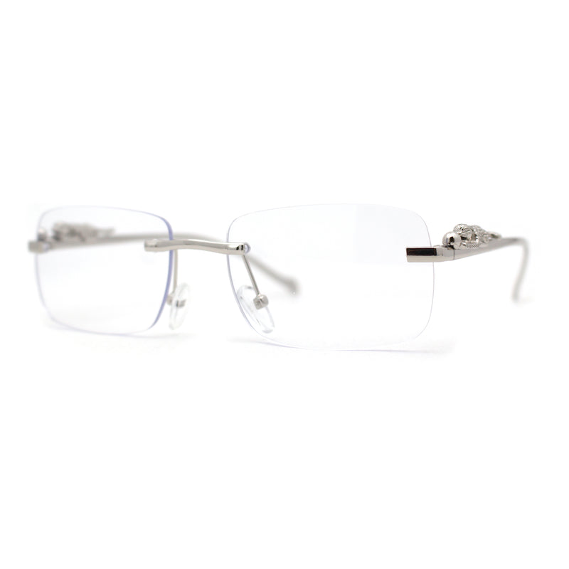 Mens Rimless Pimp Leopard Jewel Pin Arm Rectangle Eyeglasses