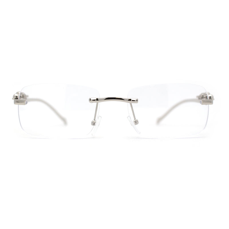 Mens Rimless Pimp Leopard Jewel Pin Arm Rectangle Eyeglasses