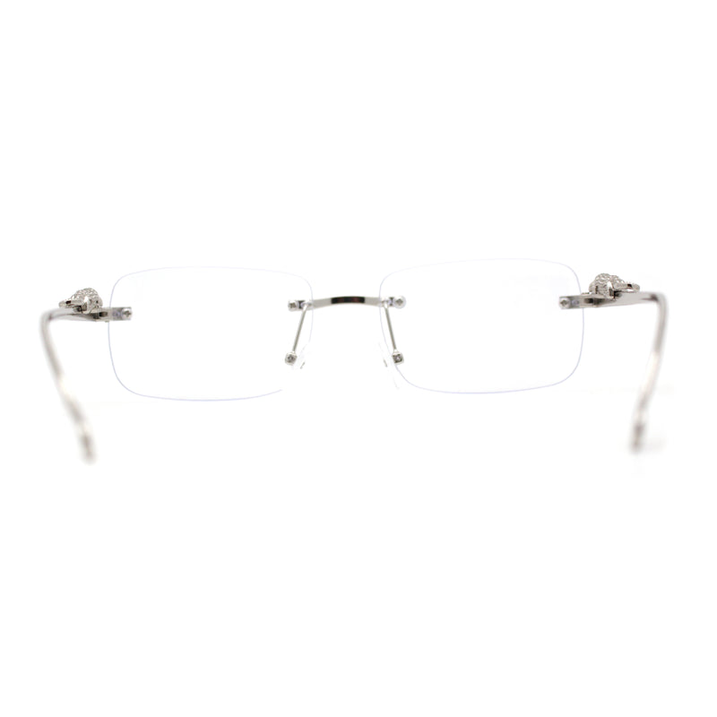 Mens Rimless Pimp Leopard Jewel Pin Arm Rectangle Eyeglasses