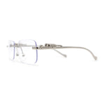 Mens Rimless Pimp Leopard Jewel Pin Arm Rectangle Eyeglasses