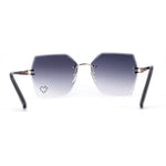 Womens Rhinestone Heart Lens Bling Rimless Butterfly Chic Sunglasses