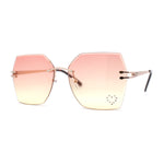 Womens Rhinestone Heart Lens Bling Rimless Butterfly Chic Sunglasses