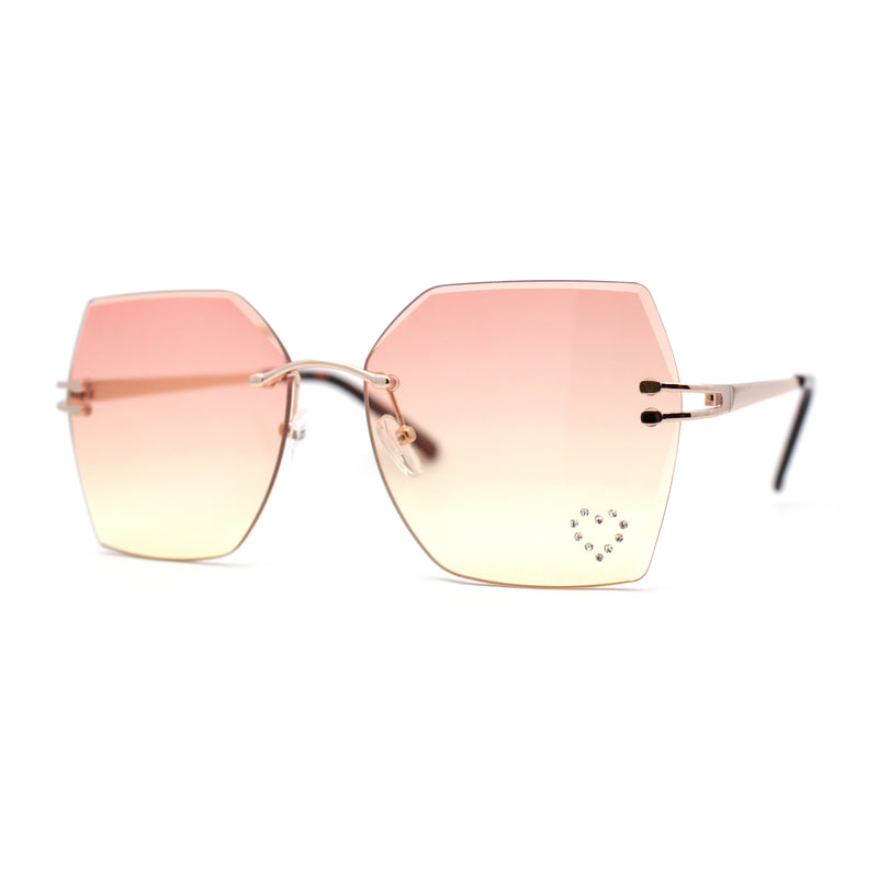 Womens Rhinestone Heart Lens Bling Rimless Butterfly Chic Sunglasses