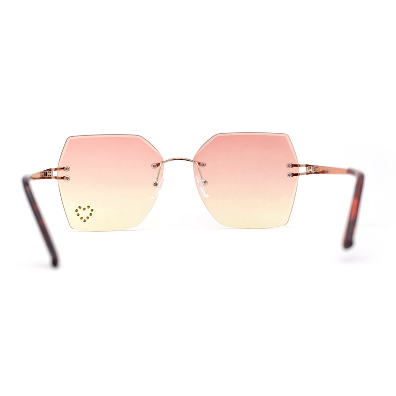 Womens Rhinestone Heart Lens Bling Rimless Butterfly Chic Sunglasses