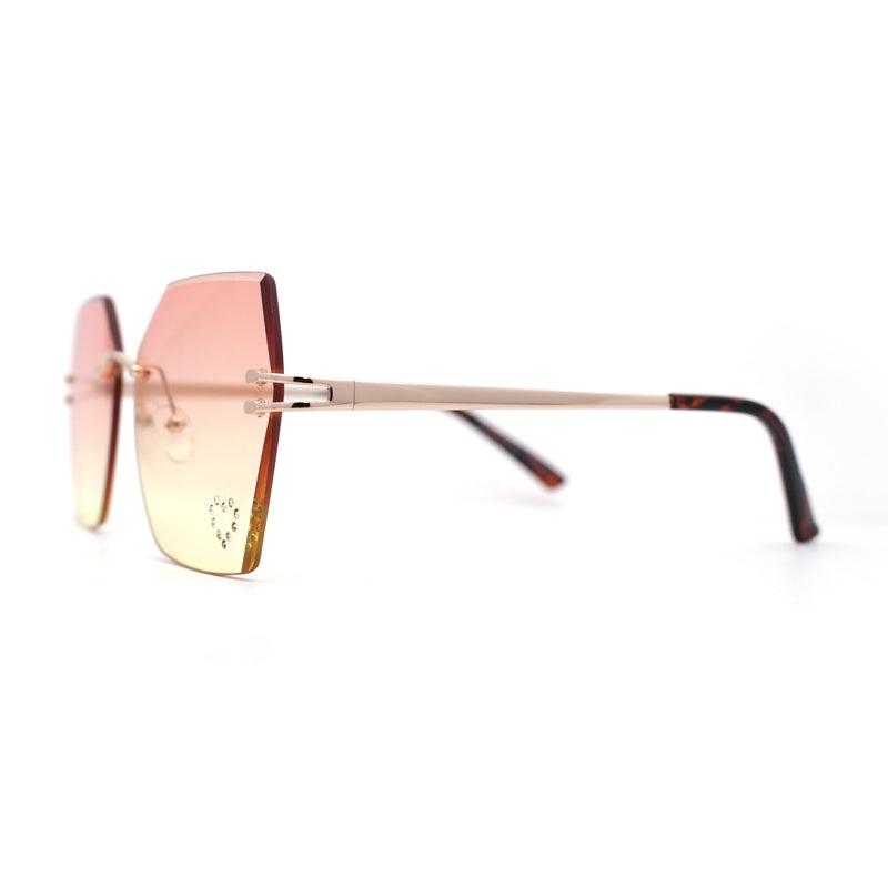 Womens Rhinestone Heart Lens Bling Rimless Butterfly Chic Sunglasses