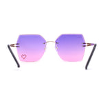 Womens Rhinestone Heart Lens Bling Rimless Butterfly Chic Sunglasses