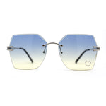 Womens Rhinestone Heart Lens Bling Rimless Butterfly Chic Sunglasses