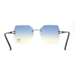 Womens Rhinestone Heart Lens Bling Rimless Butterfly Chic Sunglasses