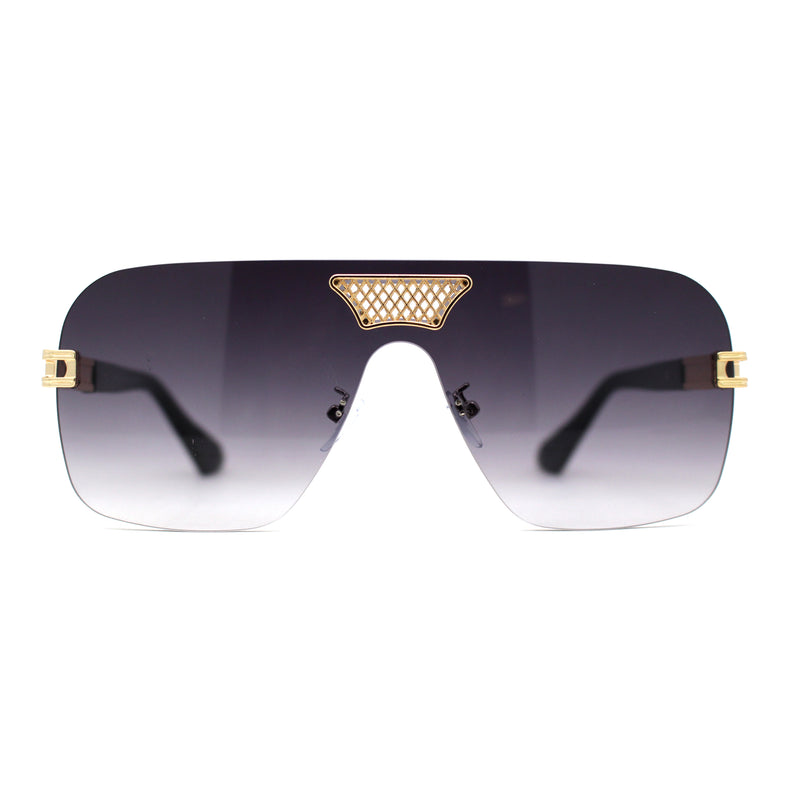 Urbane Slick Rimless Flat Top Racer Shield Baller Sunglasses