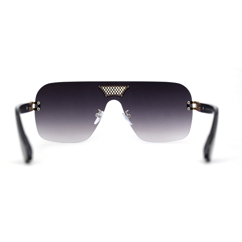 Urbane Slick Rimless Flat Top Racer Shield Baller Sunglasses