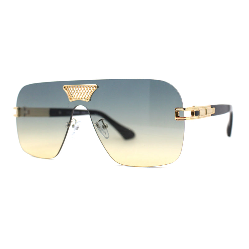 Urbane Slick Rimless Flat Top Racer Shield Baller Sunglasses