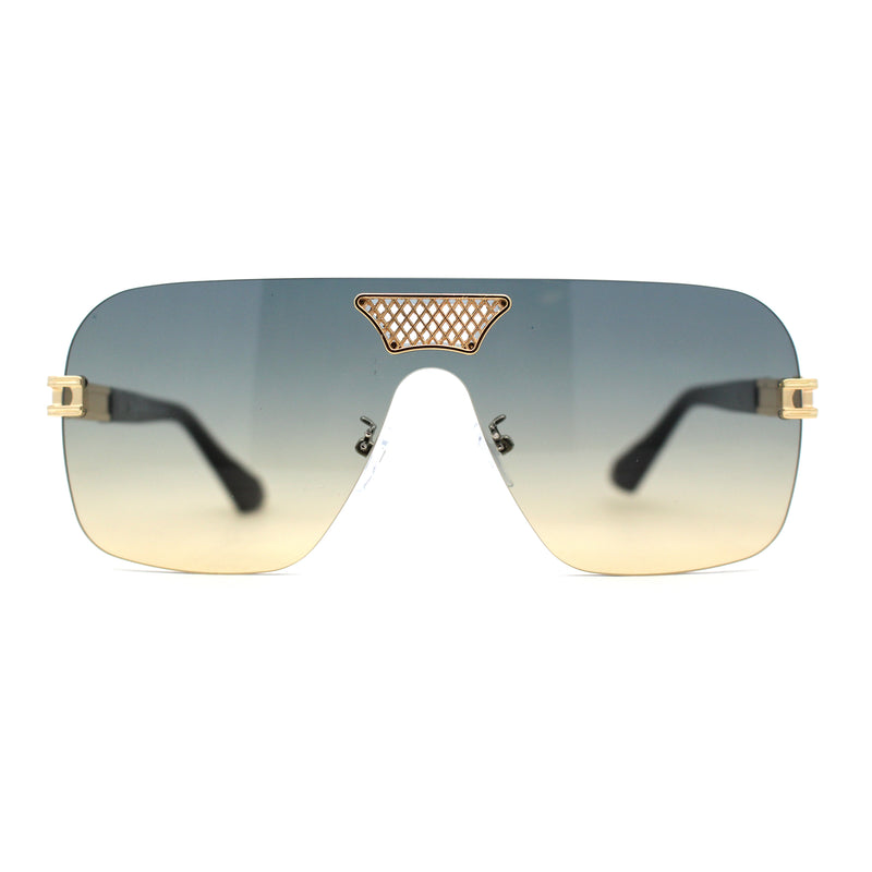 Urbane Slick Rimless Flat Top Racer Shield Baller Sunglasses