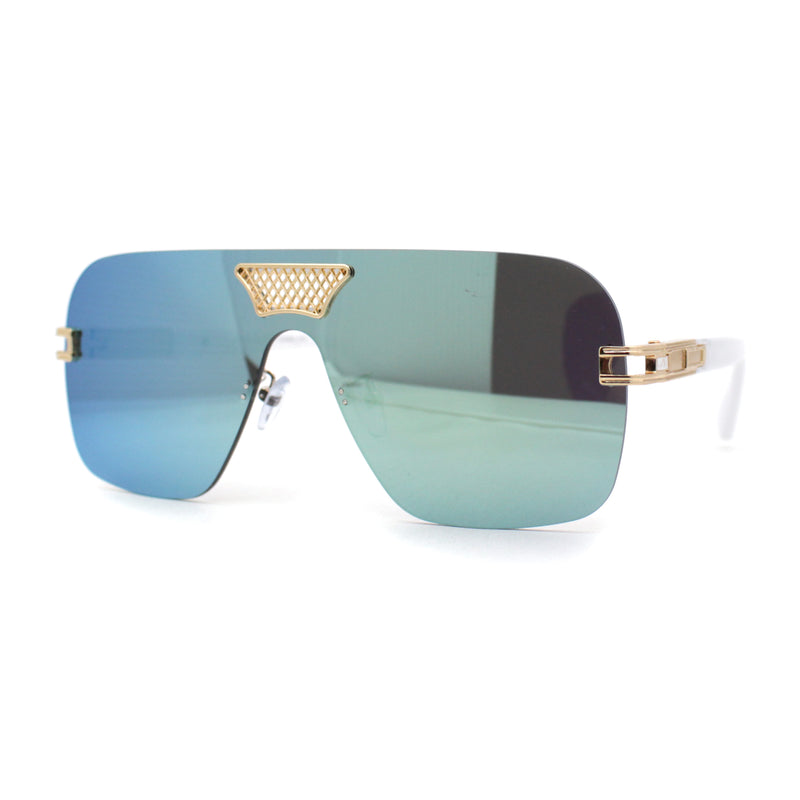 Urbane Slick Rimless Flat Top Racer Shield Baller Sunglasses