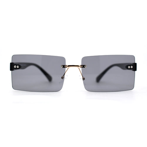 Mens Classic Minimal Thin Rectangle Rimless Sunglasses