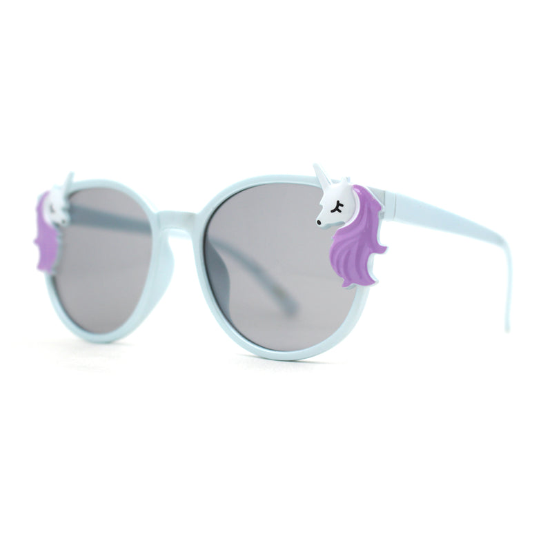 Girls Plastic Unicorn Charm Thin Plastic Round Horn Rim Sunglasses