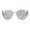 Girls Plastic Unicorn Charm Thin Plastic Round Horn Rim Sunglasses