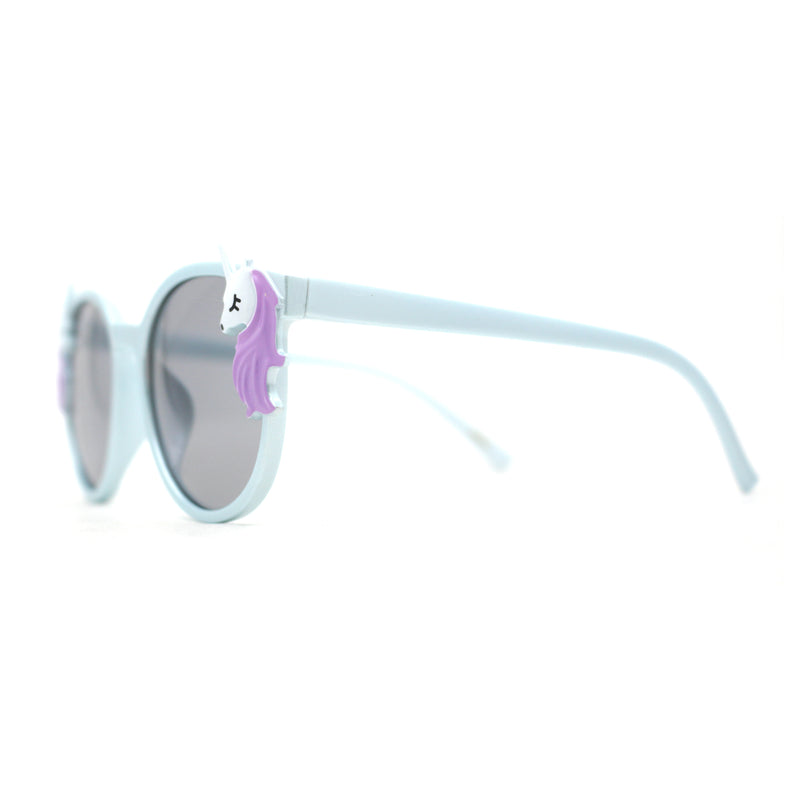 Girls Plastic Unicorn Charm Thin Plastic Round Horn Rim Sunglasses