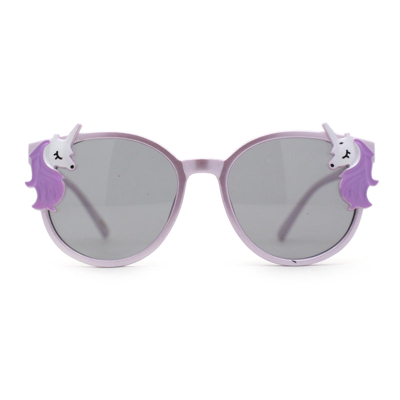 Girls Plastic Unicorn Charm Thin Plastic Round Horn Rim Sunglasses