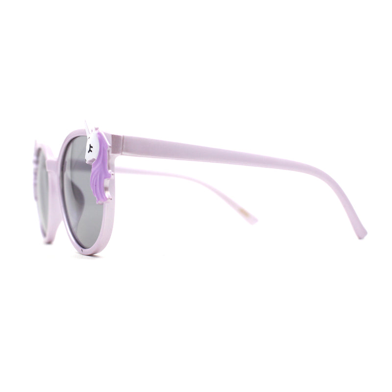 Girls Plastic Unicorn Charm Thin Plastic Round Horn Rim Sunglasses