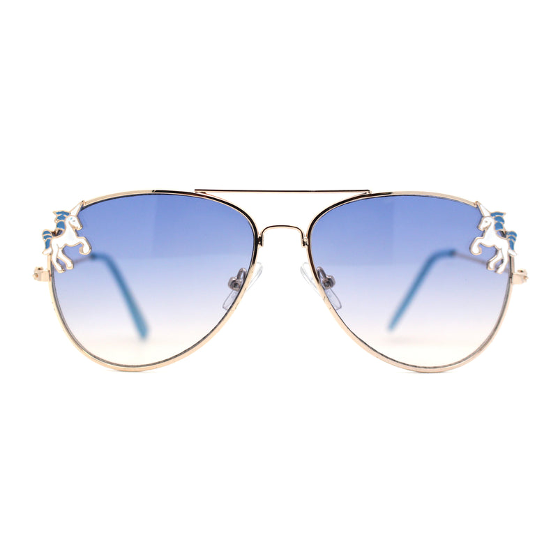 Girls Metal Unicorn Charm Tear Drop Officer Style Sunglasses